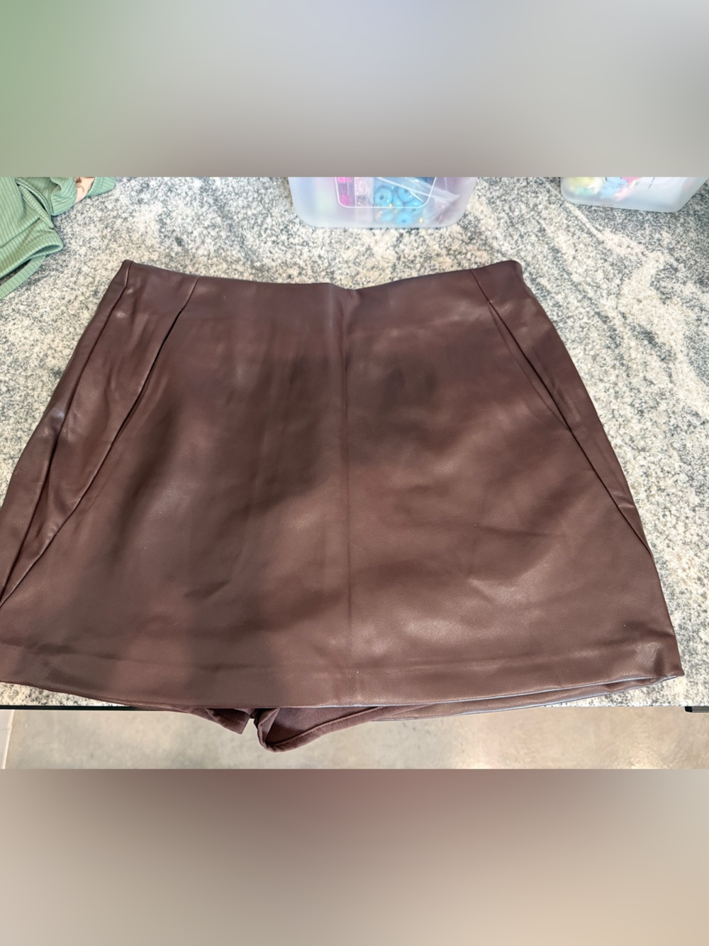 English Factory Faux Leather Skort in Deep Chocolate Brown